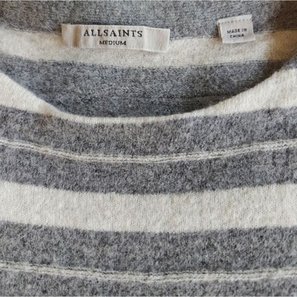 AllSaints Wool Alpaca blend Gray White Stripe Sweater size M - Picture 3 of 6